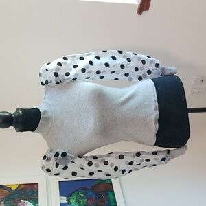 CBR Puff Organza Dot Ribbed Mock Top Grey Small